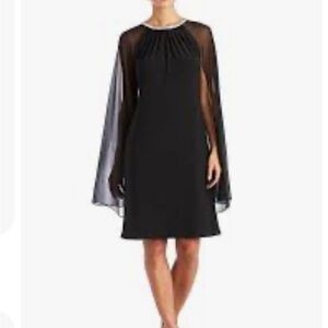 R&M Richards Black Long Sleeve Cape Dress